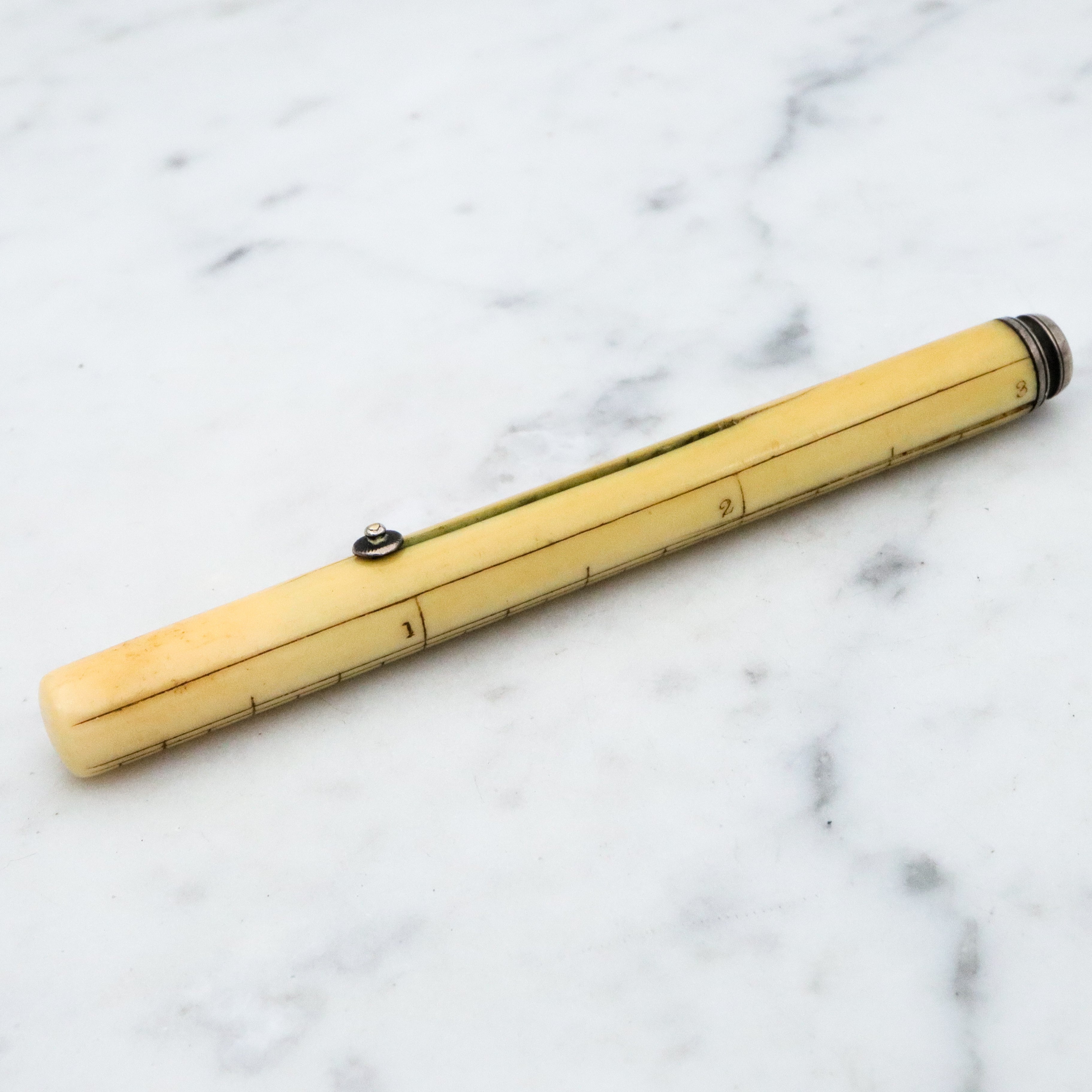 Rare Antique Victorian Sampson Mordan & Co. sterling & bone propelling pencil with ruler